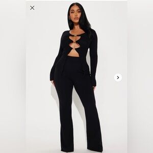 Stylish Black Cut-Out Top and Pants Set